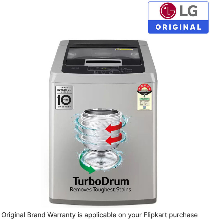 LG 8 kg 5 Star with Smart Inverter Technology TurboDrum and Smart Diagnosis Fully Automatic Top Load Washing Machine Silver