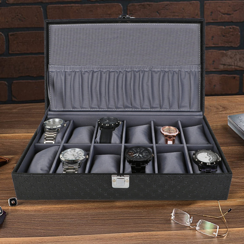 ALAWO Watch Box Organizer Holder for Men Women 12 slots of watches Black and Gray Watch Box Price in India Buy ALAWO Watch Box Organizer Holder for Men Women
