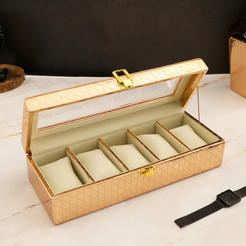 The Home Co Luxury 5 Compartment Gold watch Box For Men and Women Watch Box Price in India Buy The Home Co Luxury 5 Compartment Gold watch Box For Men and Women Watch Box online at Flipkart