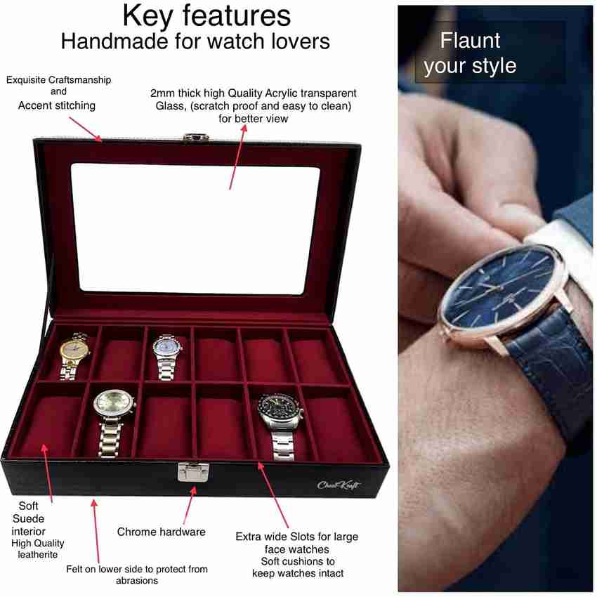 ChestKraft Black Thread Stitch 12 Slots Watch Box Organizer in Leatherette and velvet Watch Box Price in India Buy ChestKraft Black Thread Stitch 12 Slots Watch Box Organizer in Leatherette and