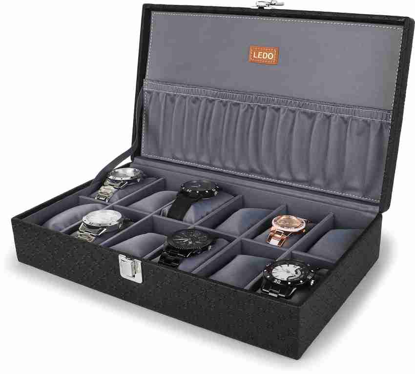 LEDO Watch Box Organizer case for Men and Women in Royal Black color with  10 slots