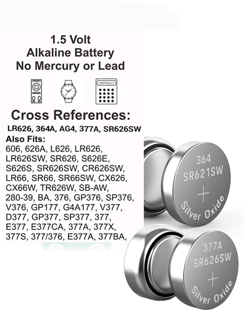 SR626SW Watch Batteries 377 376 AG4 LR626 1.55V Button Cell Alkaline  Batteries (10 Pack)