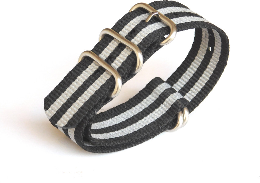 STECH 22mm Nato Zulu Strap For Watch 5 Rings 25Cms Length Black