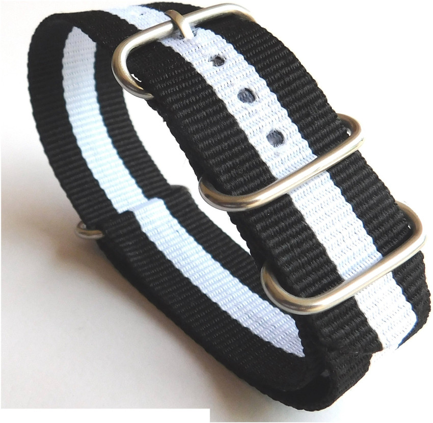 STECH 20mm Nylon Nato Strap For Watch 4 Rings Black White Black