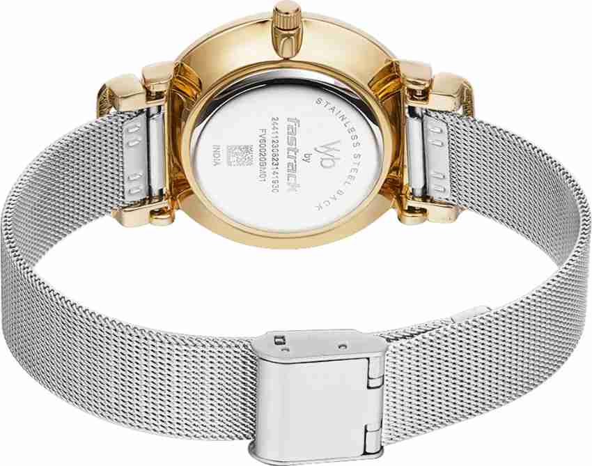 Fastrack Vyb Classique Gold Dial Silver Strap Analog Watch For