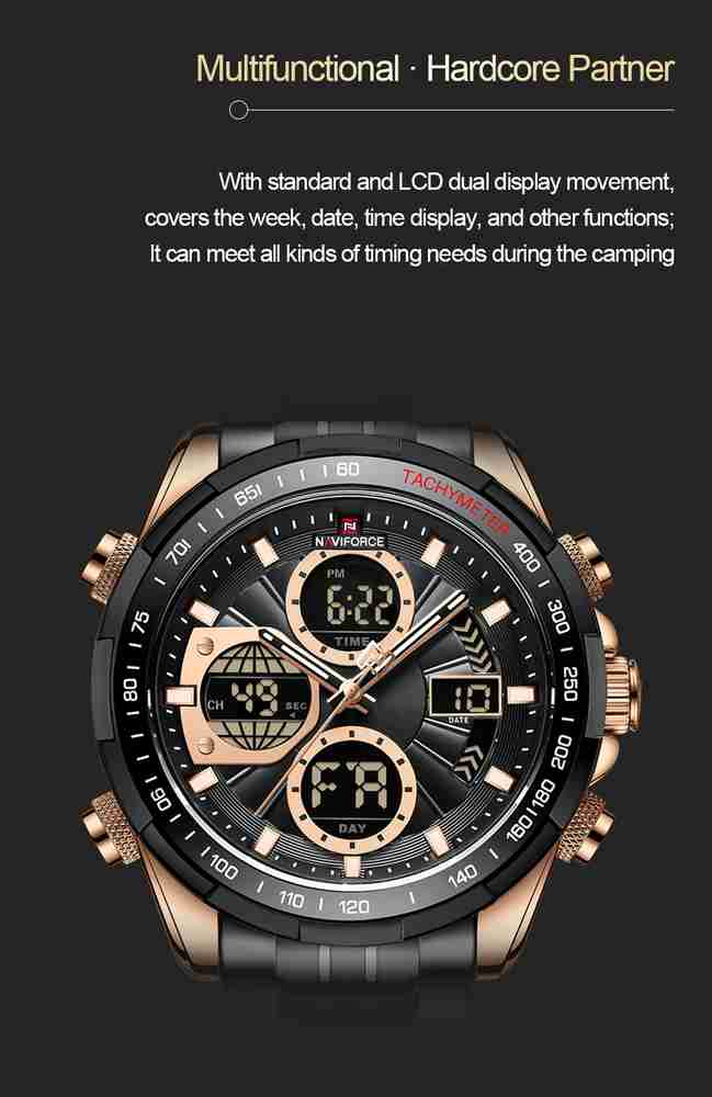 NAVIFORCE NF9197 GG Black and rose gold color digital sporty and professional look stylish gentlemen Analog Digital Watch For Men Buy NAVIFORCE NF9197 GG Black and rose gold color digital sporty and p...