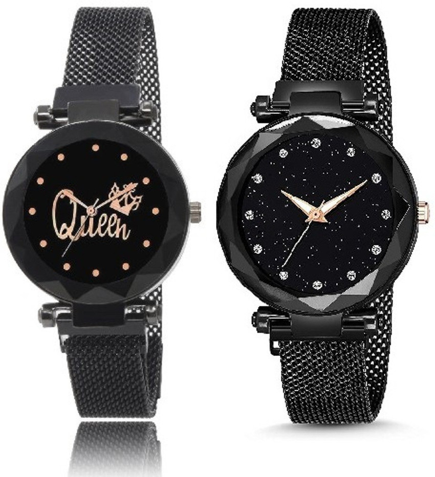 FAITH SHOPPING 99 Black and gold Color 12 Point with Trending Magnetic Analogue Metal Strap Watches for Girl s and Women s Pack of 2 Analog Watch For Women Buy FAITH