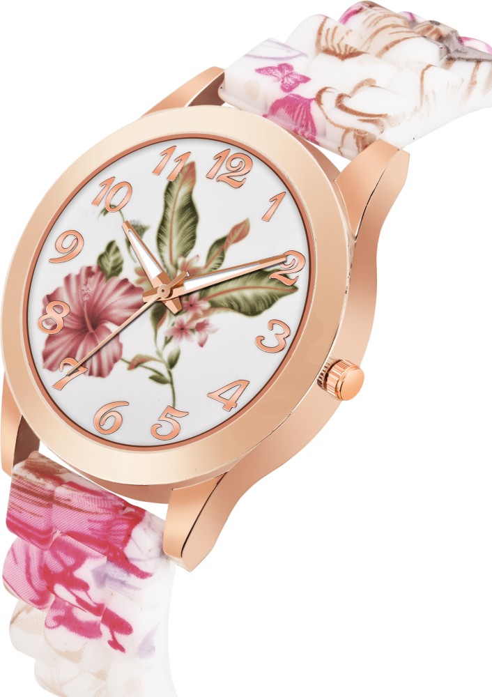 Shocknshop Silicone Flower Design Multicolour Floral Print Silicone Belt  Analog Watch For Women's & Girls -W52 : : Watches