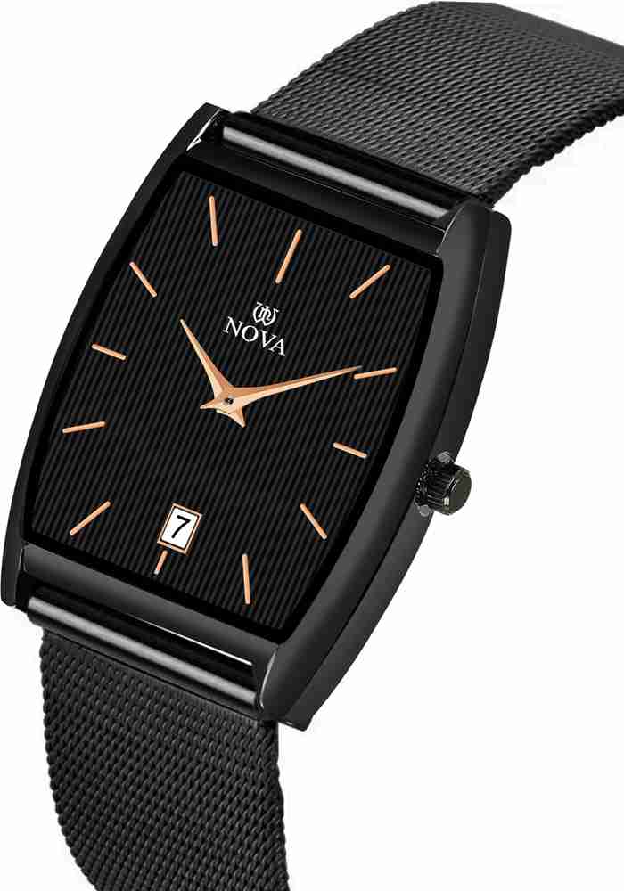 NOVA Black Date Rectangle Thin Chain Watch Analog Watch For Men