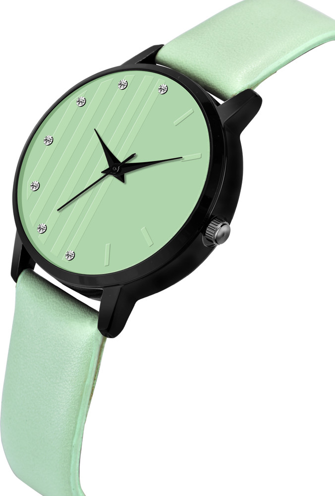 Loretta MT 321 Green Leather Belt 3D Glass Women Analog Watch