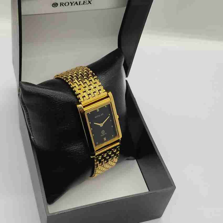 Royalex Premium Quality Slim Watch Black Dial Golden Case With