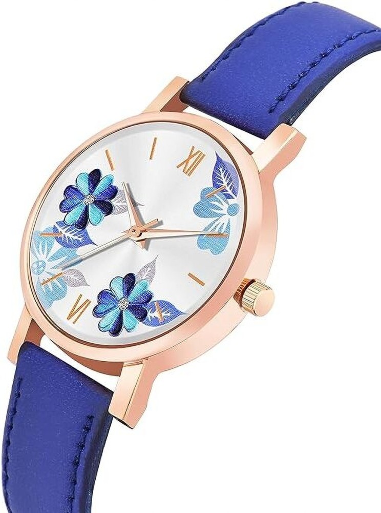 DHADAK COLLECTION Women and Girl's Analog Flowered Dial Leather Strap Watch  JOLLY FLOWER BLUE Analog Watch - For Girls - Buy DHADAK COLLECTION Women  and Girl's Analog Flowered Dial Leather Strap Watch