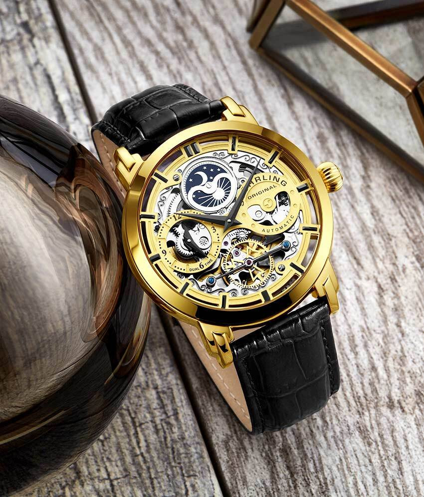 STUHRLING 371.02 Stuhrling Original 371.02 Anatol Black Leather Strap Gold Skeleton Dial Watch Analog Watch For Men Buy STUHRLING 371.02 Stuhrling Original 371.02 Anatol Black Leather Strap Gold Skele...