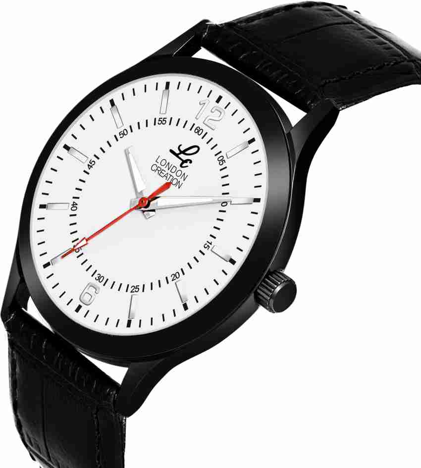 White dial sale black strap watch