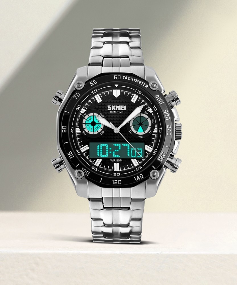 Analog watch with digital display clearance on glass