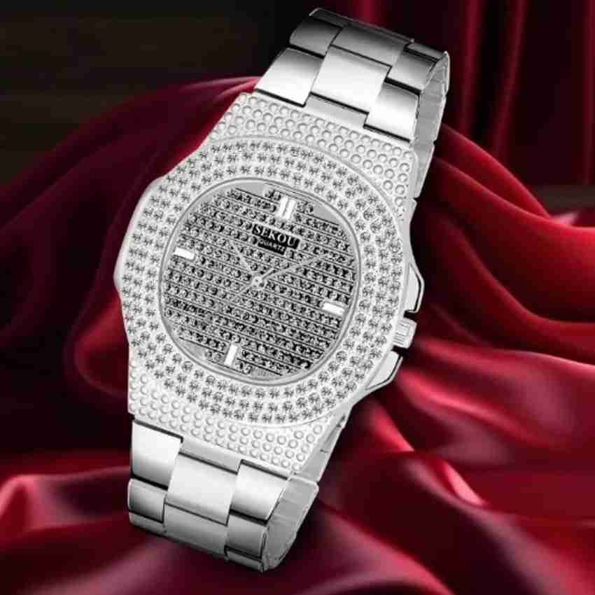 Silver diamond cheap mens watch