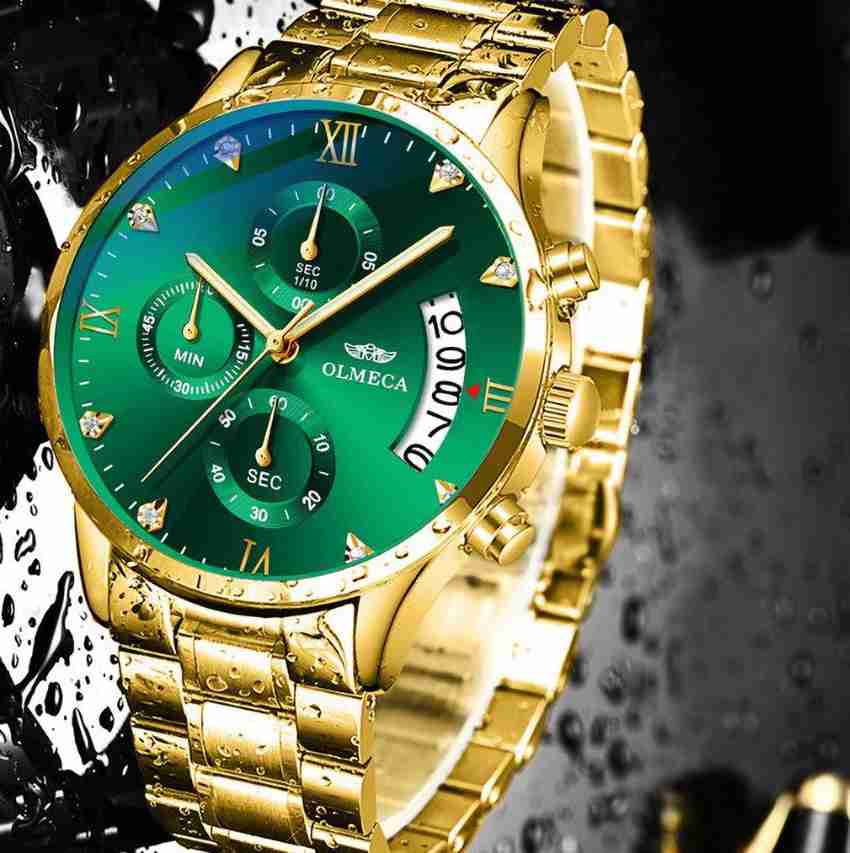 Olmeca Imperial Gold Cambridge Green Auto Calendar Business Class Waterproof Chronograph Inside Dials Working Three Eye Six Needle Analog Watch For Men Buy Olmeca Imperial Gold Cambridge Green Auto Ca...