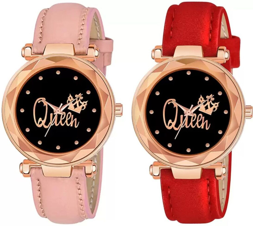 HRV Analog Watch For Women Buy HRV Analog Watch For Women Rose Gold Cash Queen Dial Pink Red Leather Strap Watch For Girls Online at Best Prices in India Flipkart