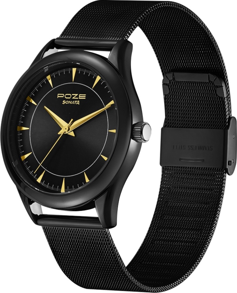 Sonata watch mens on sale black