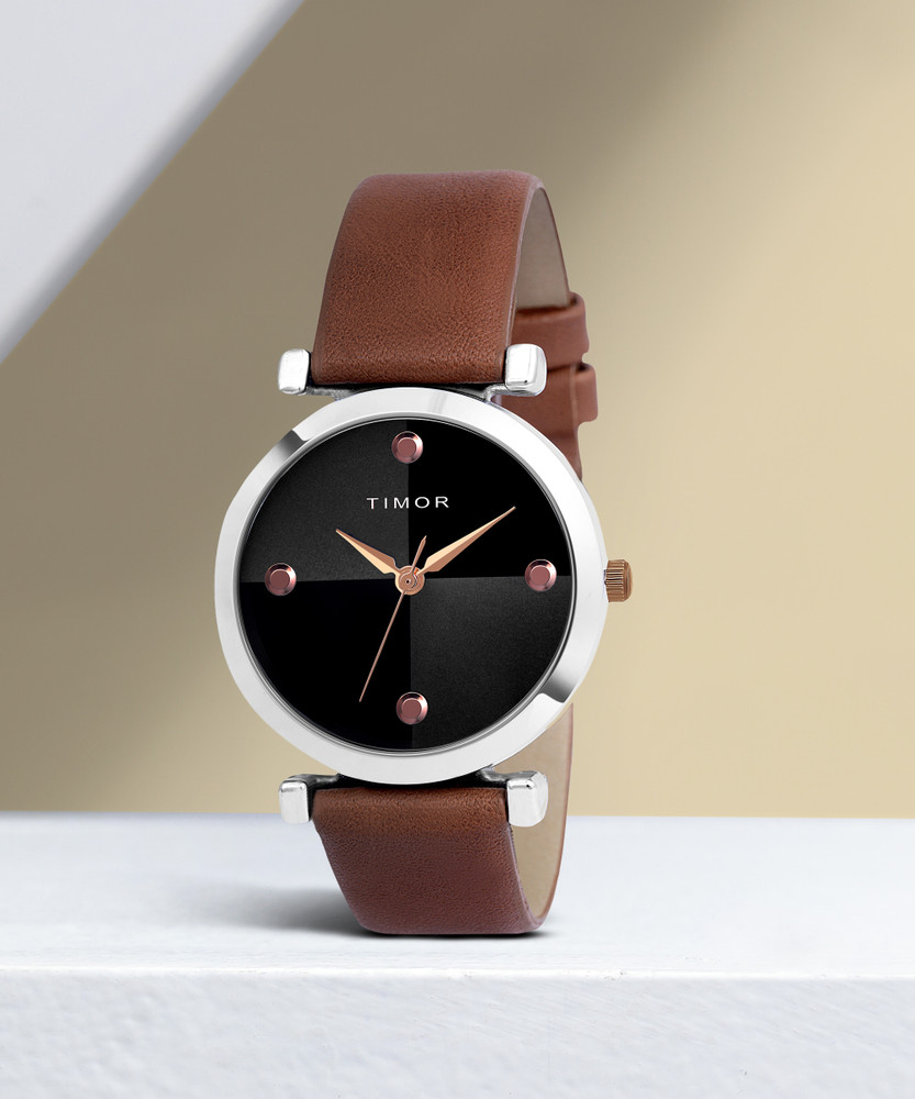 Timor F TG021 Black Dial Genuine Leather belt Strap Water Resistant Ladies watch for girls Analog Watch For Women Buy Timor F TG021 Black Dial Genuine Leather belt Strap Water Resistant Ladies