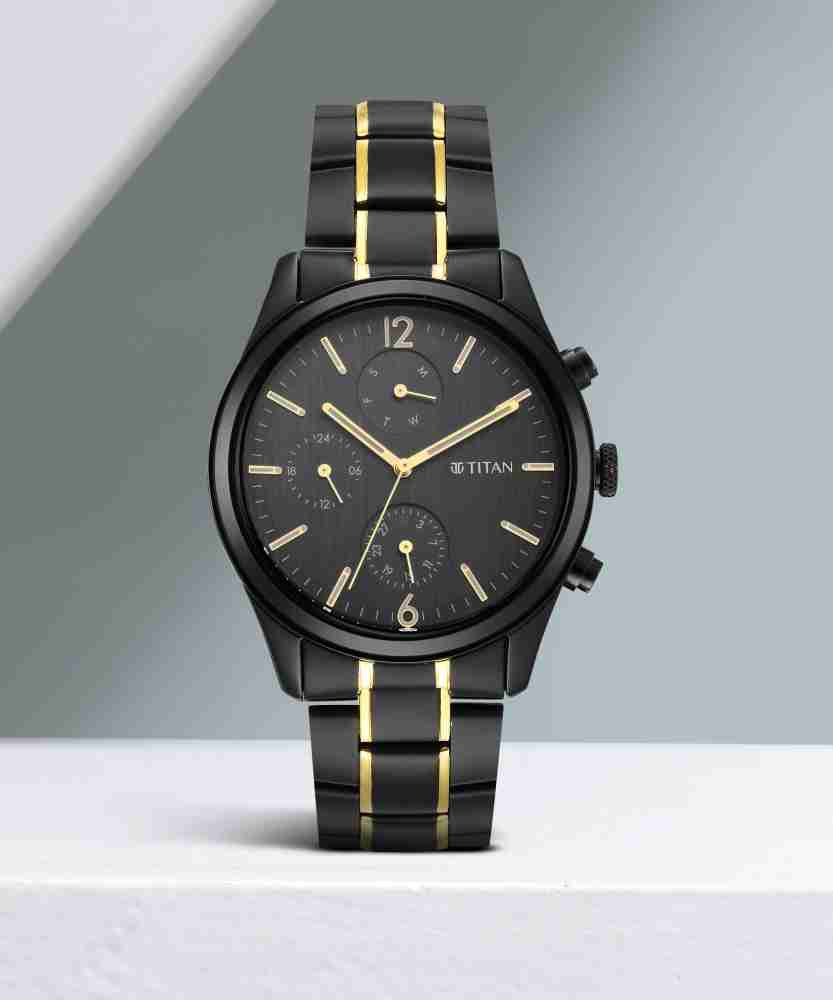 Titan black shop and gold watch