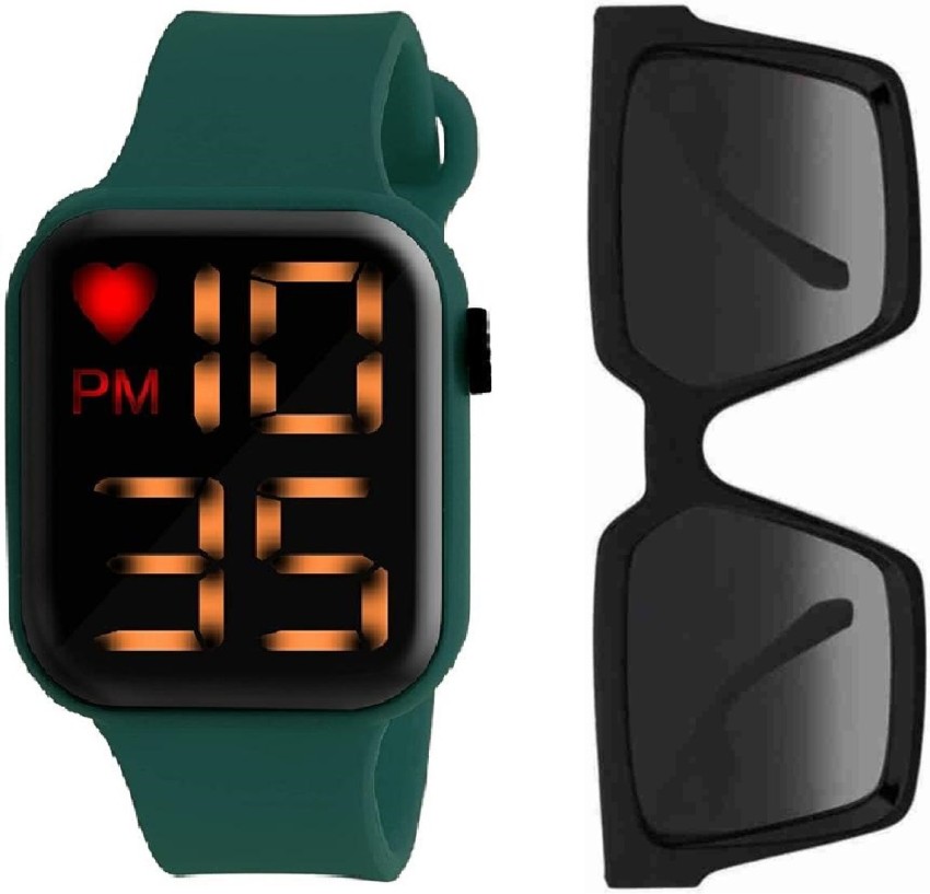 PIRASO HEART LED GREEN & LV BLACK COMBO Lifestyle Dial Color Black & Green  Strap Watch For Boys And Girls Digital Watch - For Men & Women - Buy PIRASO  HEART LED