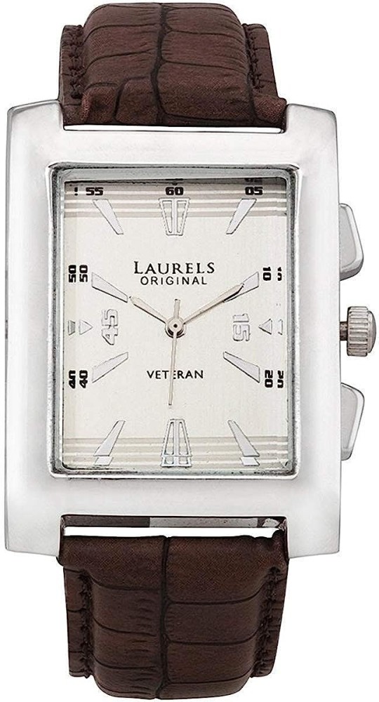 LAURELS Lo Polo 102 Men s Watch Brown Leather White Dial Analog