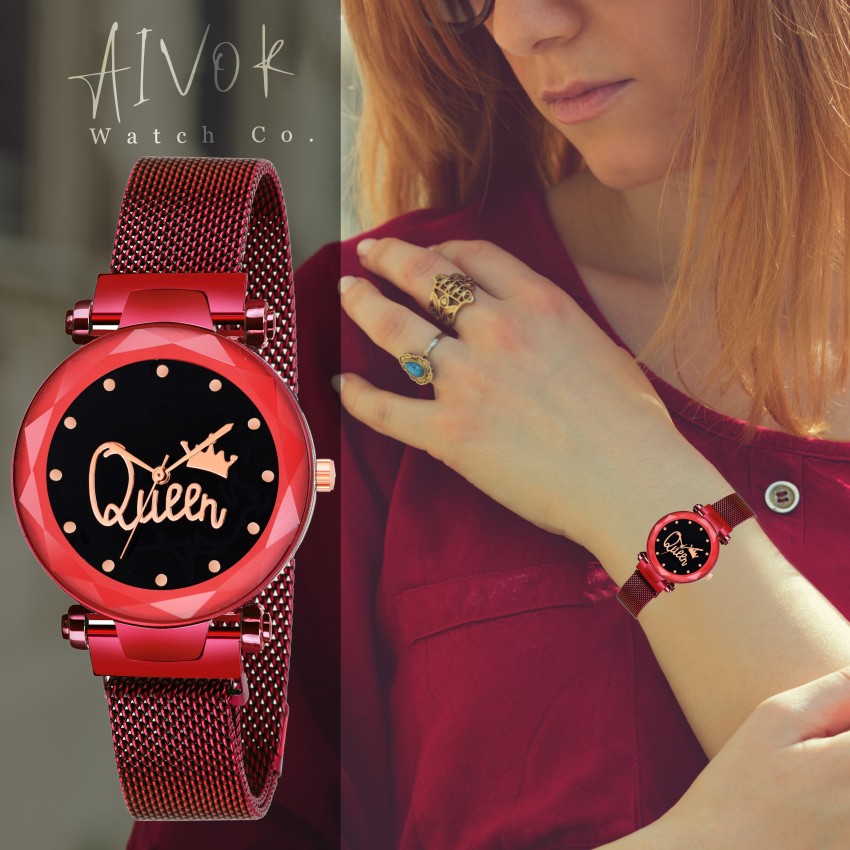 Styledose New Combo Of Red and Black color Queen Magnet watch for