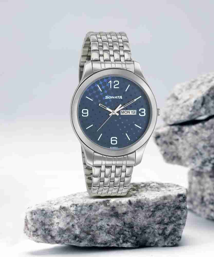 Sonata 77106sm01 analog online watch