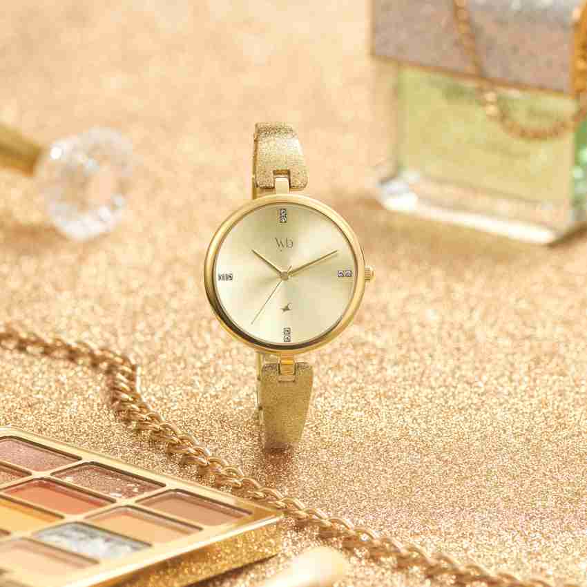 Fastrack Vyb Diva Gold Dial Gold Strap Analog Watch For Women