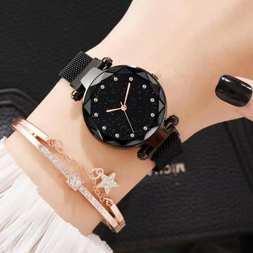 Styledose Black Stylish Looking 2023 Starry Sky Magnetic Watch for girls or women Analog Watch For Girls