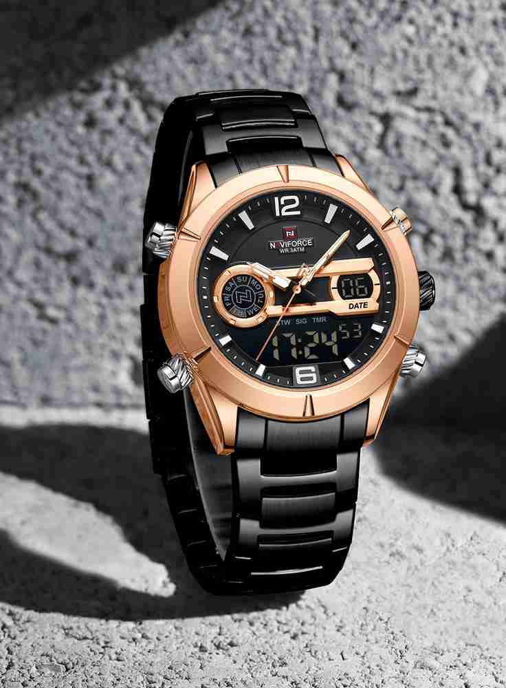 NAVIFORCE 9232 Black stainless steel strap multifunctional chronograph waterproof watch Analog Digital Watch For Men Buy NAVIFORCE 9232 Black stainless steel strap multifunctional chronograph waterpro...