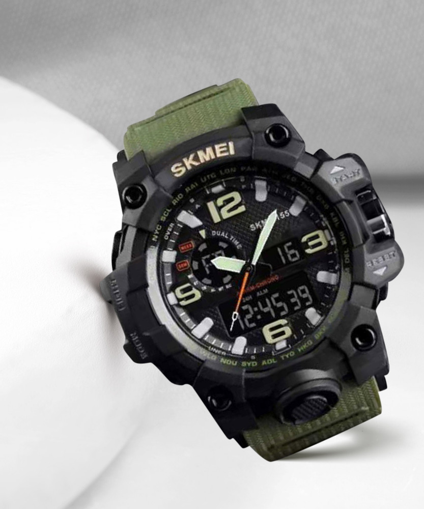 SKMEI 1155GRN Men Sport Military Series Analogue Digital Military Green 1155GRN Waterproof Chorono Analog Digital Watch For Men