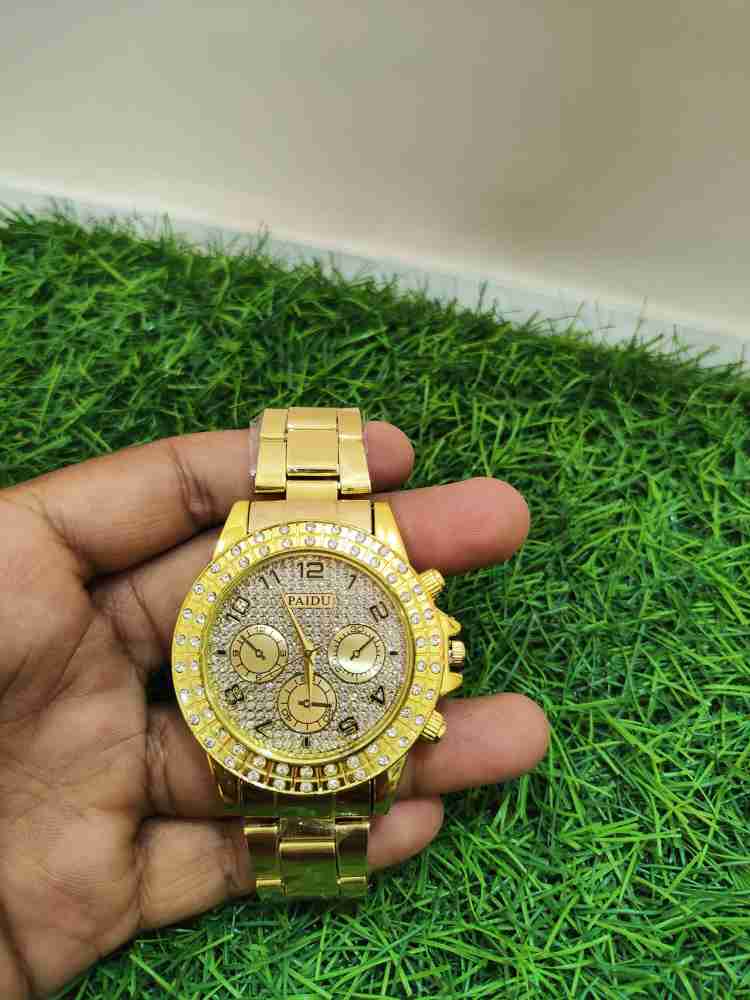 Golden colour watch mens sales