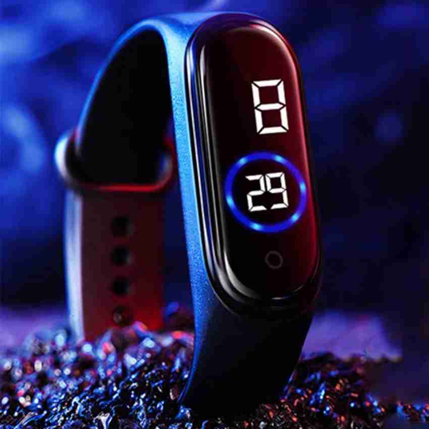 Led watch date red digital rectangle dial rubber band store