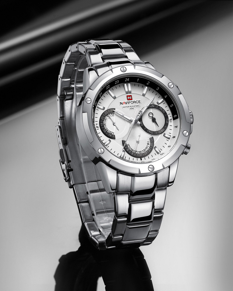 NAVIFORCE 9196 Silver steel strap with working chronograph new style for daily life Analog Watch For Men Buy NAVIFORCE 9196 Silver steel strap with working chronograph new style for daily