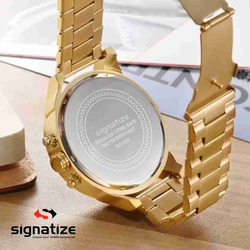 SIGNATIZE Wrist Watches Large Dial Gold Steel Strap Quartz Watch