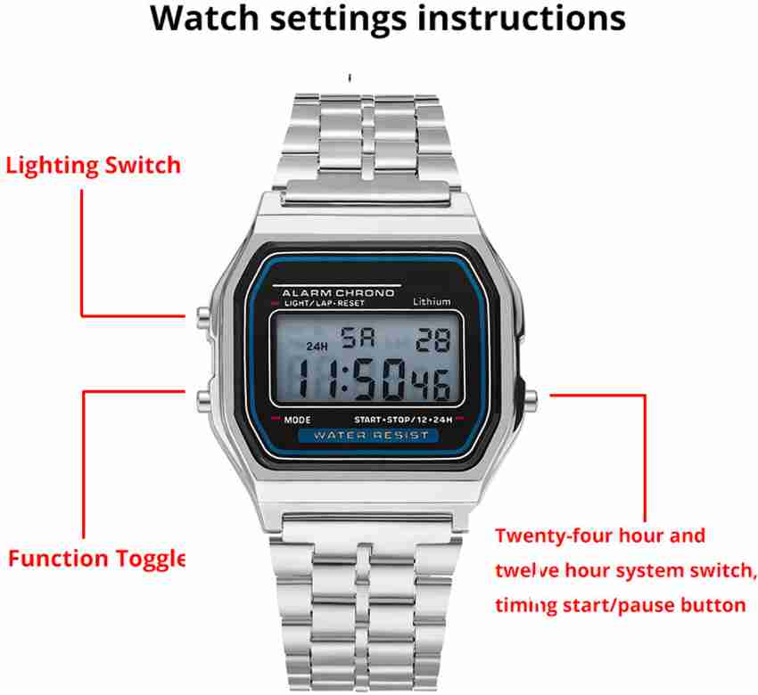 Stainless steel store digital wrist watch