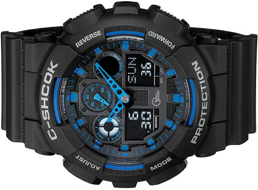 SWISTER Black Blue Dial Black Strap Sports Watch Dual Time