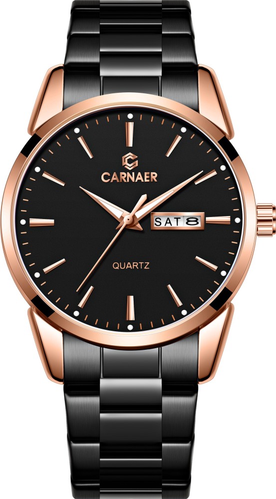 Buy CARNAER Men's Chronograph Quartz Watches, Genuine Black Leather Strap  with Date, Luminous Hand Analog Watches for Men with Rose Gold Case and  Black Dial Online at Best Prices in India 