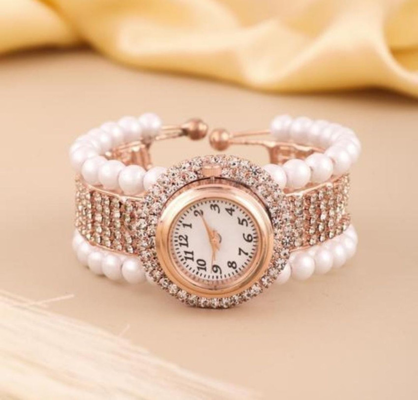 Aaruhi Creation Pearl Diamond Watch Bracelet for Women and Girls Analog Watch For Women Buy Aaruhi Creation Pearl Diamond Watch Bracelet for Women and Girls Analog Watch For Women