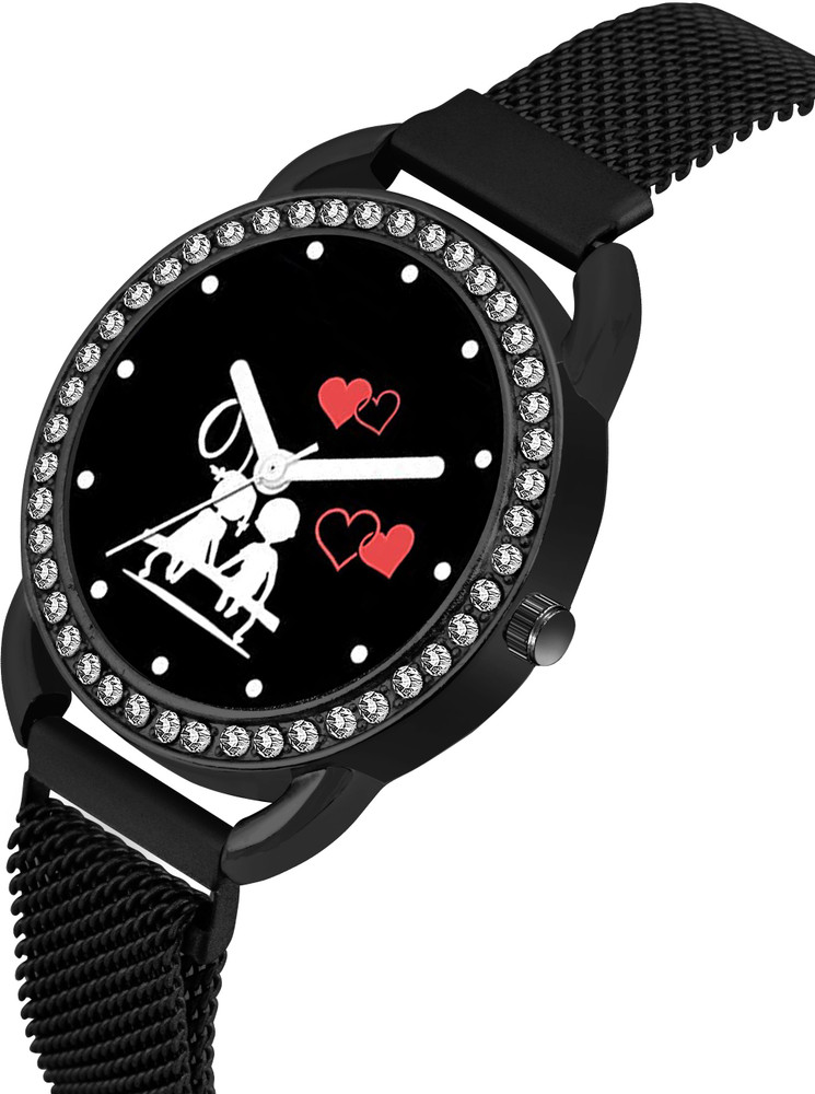 KINGLAND Black Bethu Couple Heart Dial Black Maganet Strap Watch For Girl Analog Watch For Girls Buy KINGLAND Black Bethu Couple Heart Dial Black Maganet Strap Watch For Girl Analog