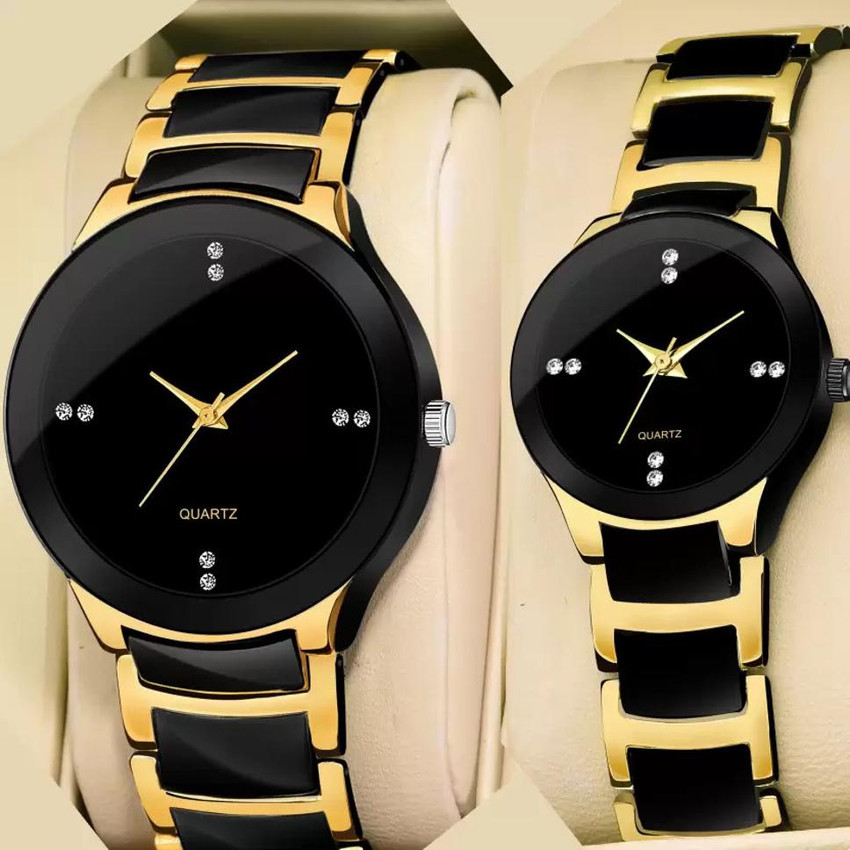 ZEKU Black and Gold Couple Analog Watch Analog Watch For Couple Buy ZEKU Black and Gold Couple Analog Watch Analog Watch For Couple Black Dial Stainless Steel Chrome Gold Plated Couple