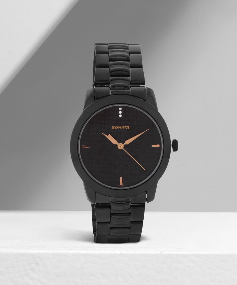 Sonata black belt watch new arrivals