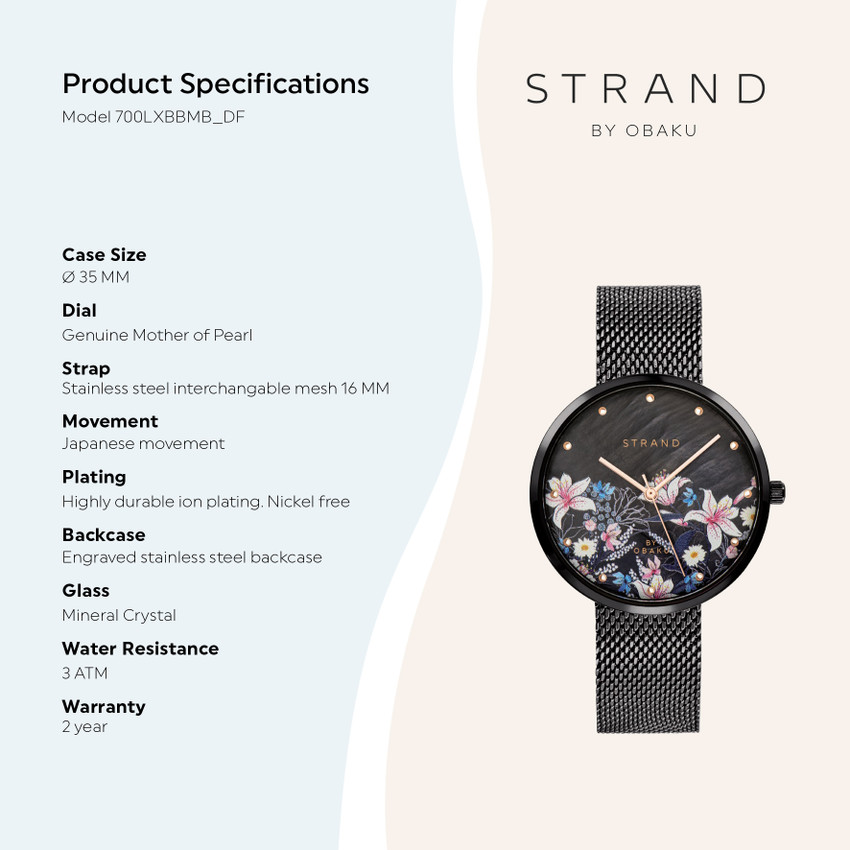 Strand By Obaku Flower Charcoal Flower Charcoal MOP Floral Design Analog Watch For Women Buy Strand By Obaku Flower Charcoal Flower Charcoal MOP Floral Design Analog Watch For Women