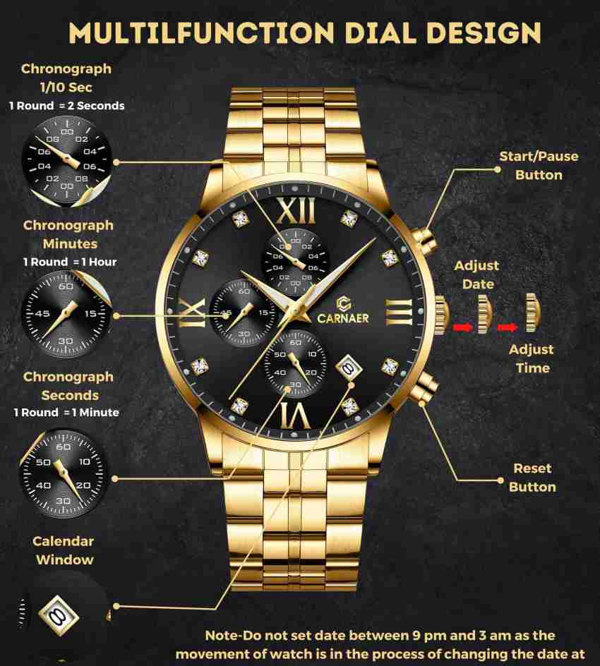 Buy CARNAER Men's Casual Analog Quartz Watch Gold Watch for Men