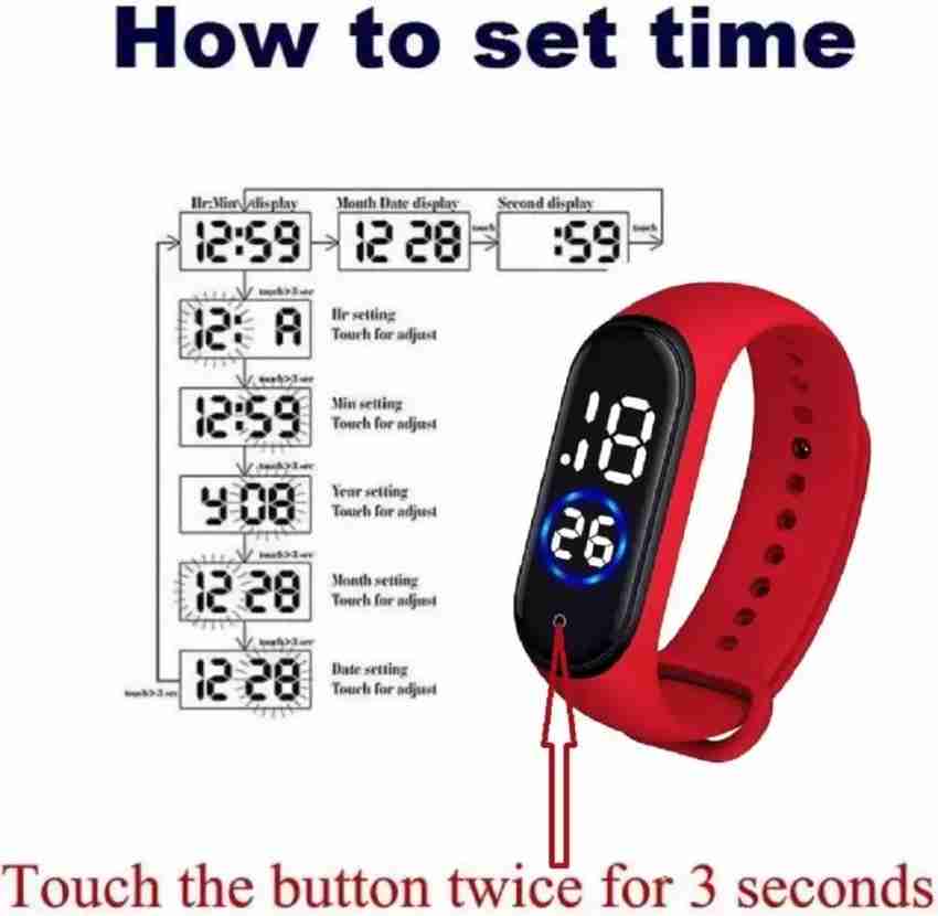 Haifun m4 band M4 Red Pack Of 1 White Numbered Touch Digital Watch