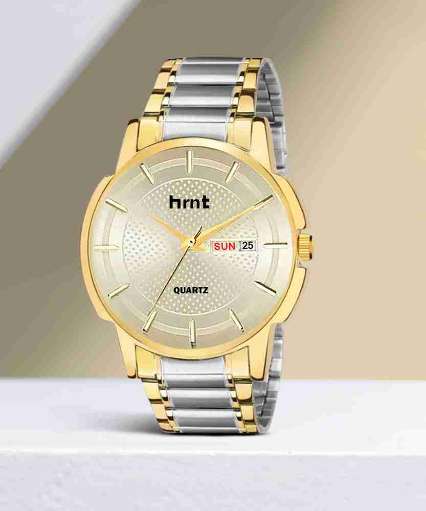 hrnt HMTS G9120 Premium Two Tone Plated Quartz Branded Company Hands Wrist Water Resistant Analog Watch For Men