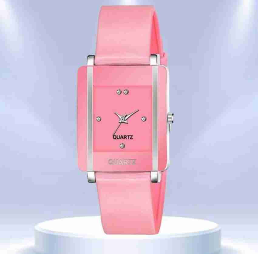 Party Wear Fancy Ladies Pink Leather Strap Watch