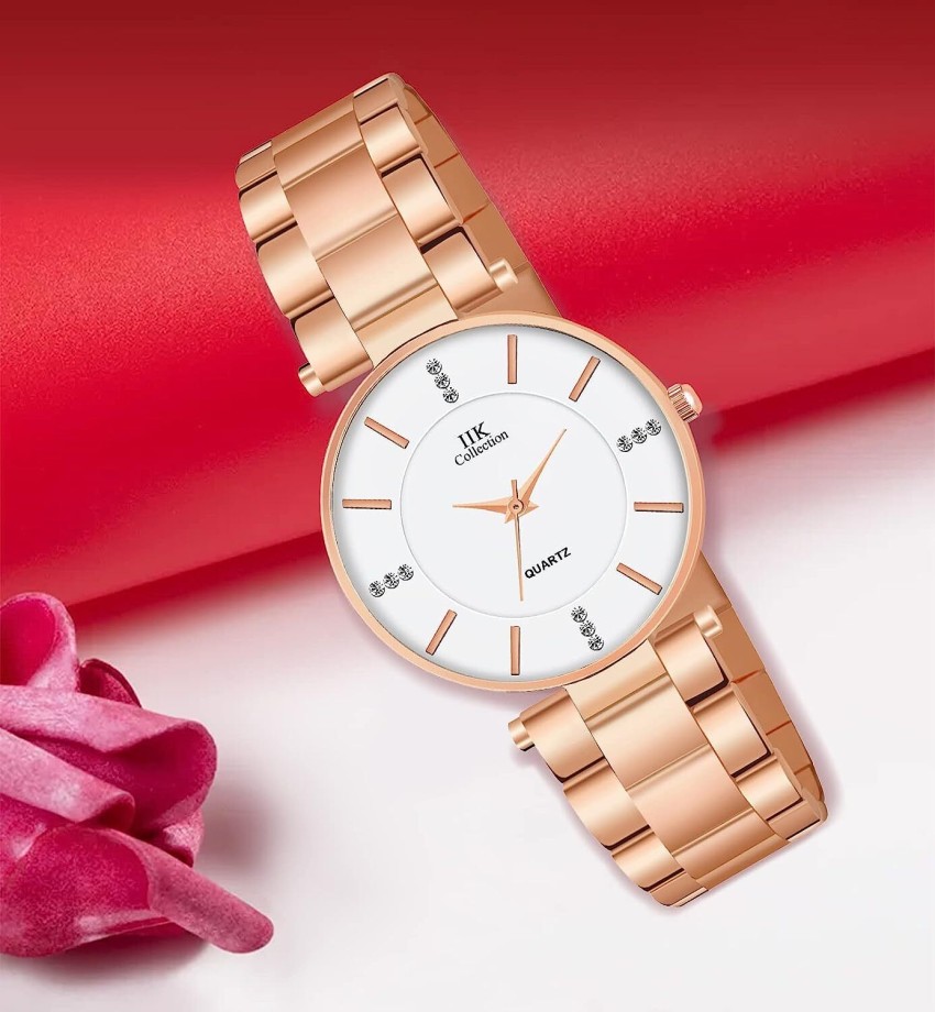 IIK Collection Stylish White Studded Dial with Rosegold Bracelet